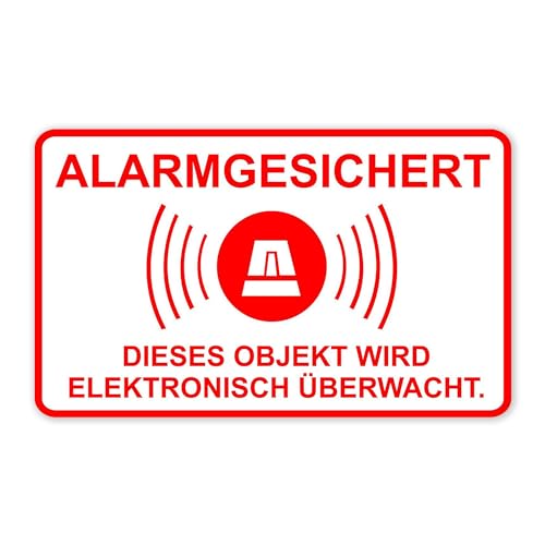 5er Aufkleber-Set Alarmgesichert 16,7 x 10 cm XL rot-weiß - Sticker zum Warnen Objektschutz elektronisch überwacht Rückseite selbstklebend - hin_076 von iSecur