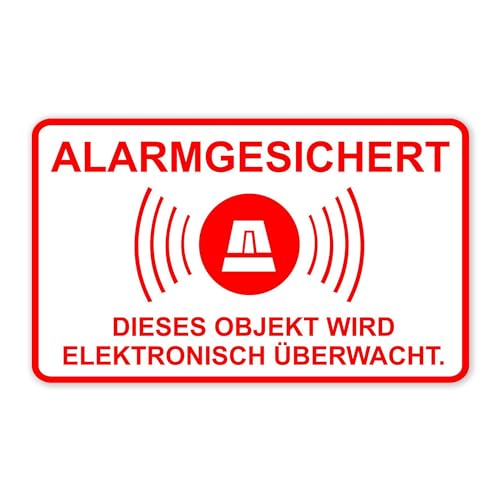 5er Aufkleber-Set Alarmgesichert 16,7 x 10 cm XL rot-weiß - Sticker zum Warnen Objektschutz elektronisch überwacht Rückseite selbstklebend - hin076 von iSecur