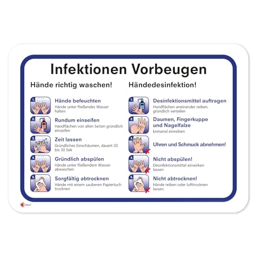 Anleitung zur Vorbeugung von Infektionen I 30 x 20 cm I Hinweis-Schild Gründlich Hände waschen und desinfizieren I Handdesinfektion I Hygienemaßnahmen Aushang I Beschilderung I hin603 Anleitung zur Vorbeugung von Infektionen I 30 x 20 cm I Hinweis-Schild Gründlich Hände waschen und desinfizieren I Handdesinfektion I Hygienemaßnahmen Aushang I Beschilderung I hin603 von iSecur