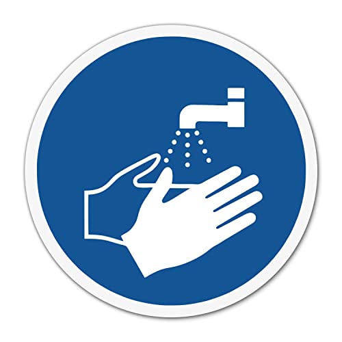 Aufkleber Hände waschen/desinfizieren Ø 10 cm ISO 7010 M011 Sticker - hin744 von iSecur