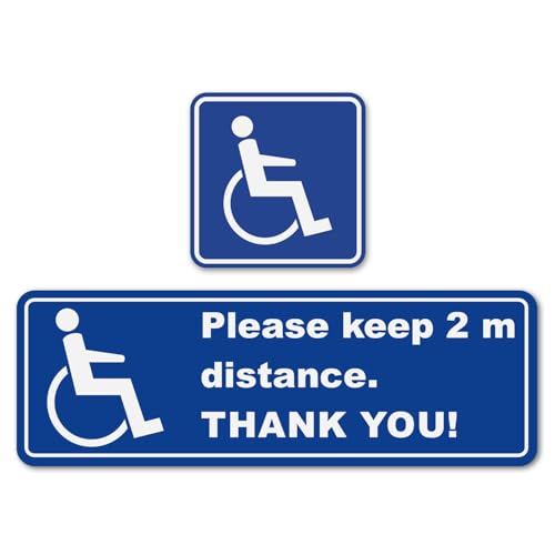 Auto-Aufkleber-Set Bitte 2 Meter Abstand halten. Vielen Dank + Rollstuhlfahrer I Größe: 30 x 10 cm + 10 x 10 cm I (Englisch) - Autoaufkleber, Rollstuhl, Rollstuhlfahrer - Danke! I hin247 von easydruck24de
