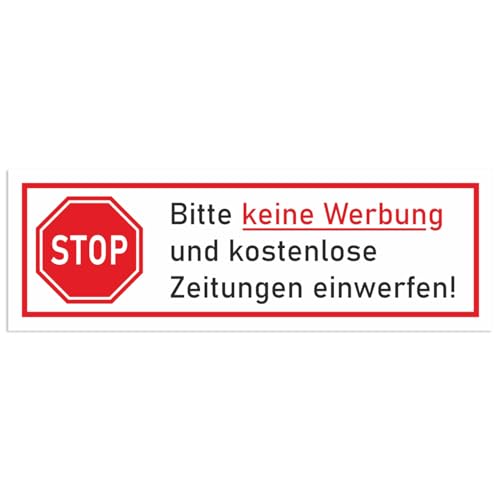 Briefkasten-Magnet Stop Bitte Keine Werbung und kostenlose Zeitung einwerfen! I 9 x 3 cm I Gegen Reklame/Prospekte I wetterfest UV-stabil I hin_677 von iSecur