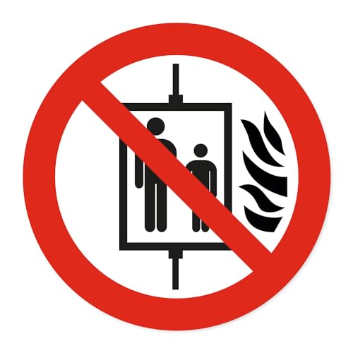 Verbotsaufkleber P020 Aufzug im Brandfall nicht benutzen nach DIN EN ISO 7010 I Warnhinweis I UV-Schutz I Ø 10 cm I hin805 von iSecur