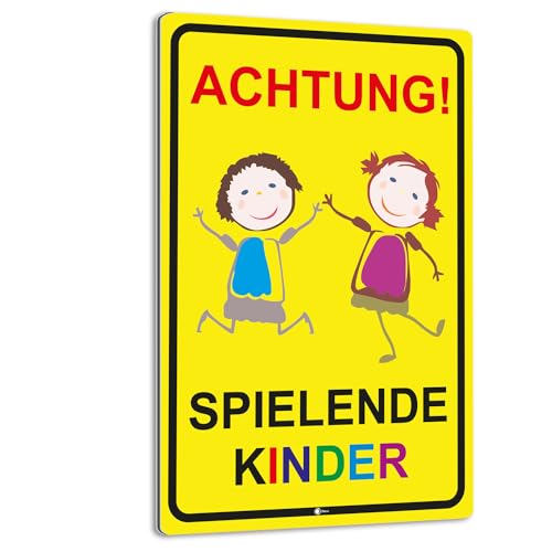 Warnschild I Achtung Spielende-Kinder I Aluverbund-Schild I 20 x 30 cm groß I 3 mm Stark I mit UV Schutz-Laminat I Wetterfestes Hinweisschild I hin065 von iSecur