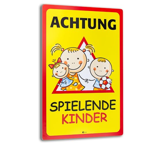 XXL Warnschild I Achtung Spielende-Kinder I Aluverbund-Schild I 40 x 60 cm groß I 3 mm Stark I Wetterfestes Hinweisschild I hin_405 von iSecur