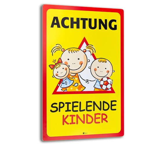 iSecur XXL Warnschild I Achtung Spielende-Kinder I Aluverbund-Schild I 40 x 60 cm groß I 3 mm Stark I Wetterfestes Hinweisschild I hin405 Mehrfarbig von iSecur