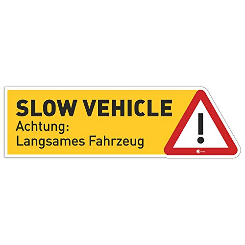 iSecur Aufkleber Slow Vehicle I 10 x 3 cm I Achtung langsames Fahrzeug I als Hinweis oder Fun-Aufkleber für Oldtimer Auto Roller I kfz359 von iSecur