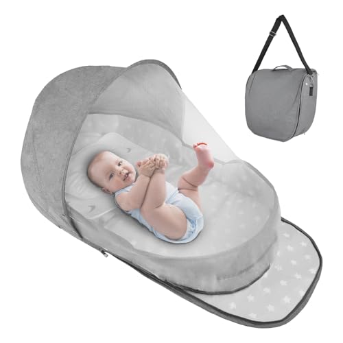 ISELECTOR Tragbares Baby-Reise-Stubenwagen Reisebett für Baby, Babybetten, Reise-Pod für draußen, Babyliege, faltbar, mit Moskitonetz und Baldachin, leicht zu tragen von iSelector