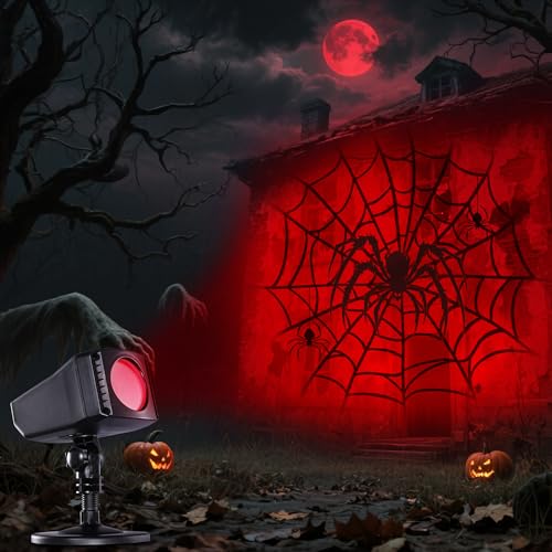 iShabao Halloween Deko Outdoor, 3D Dynamische Halloween Projektor mit Timer, Wasserdicht LED Projektionslampe mit Roter Spinnennetz Spinne für Wand Fenster Garten Hof Party iShabao Halloween Deko Outdoor, 3D Dynamische Halloween Projektor mit Timer, Wasserdicht LED Projektionslampe mit Roter Spinnennetz Spinne für Wand Fenster Garten Hof Party von iShabao