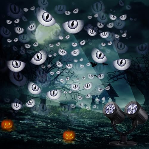 iShabao Halloween Deko Outdoor, Doppelter Kopf Dynamische Halloween Projektor mit Timer, Wasserdicht LED Projektionslampe mit Geisteraugen für Garten Fenster Wand Hof Party iShabao Halloween Deko Outdoor, Doppelter Kopf Dynamische Halloween Projektor mit Timer, Wasserdicht LED Projektionslampe mit Geisteraugen für Garten Fenster Wand Hof Party von iShabao