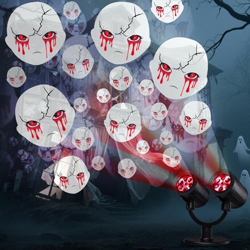 iShabao Halloween Deko Outdoor, Doppelter Kopf Dynamische Halloween Projektor mit Timer, Wasserdicht LED Projektionslampe mit Weißer Geist für Garten Fenster Wand Hof Party iShabao Halloween Deko Outdoor, Doppelter Kopf Dynamische Halloween Projektor mit Timer, Wasserdicht LED Projektionslampe mit Weißer Geist für Garten Fenster Wand Hof Party von iShabao