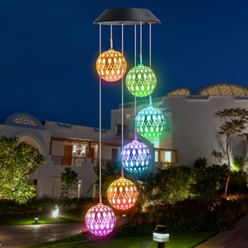 iShabao Muttertagsgeschenke Marokkanische Solar Windspiel Garten, 6 LED Solar Windspiel für Draußen Wasserfest, Geschenke für Mutter/Frauen/Freundin, Dekorationen für Baum, Balkon, Hof, Hochzeit von iShabao