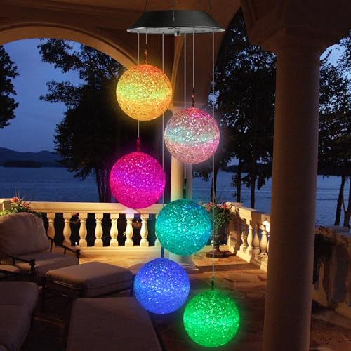 iShabao Muttertagsgeschenke Solar Windspiel Garten, 6 LED Kugel Solar Windspiel für Draußen, Geschenke für Mutter, Solar Windspiel Wasserfest Dekorationen für Baum, Balkon, Hof, Hochzeit (Bunt) von iShabao