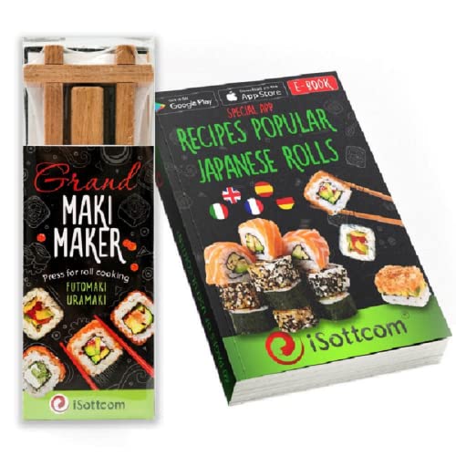 iSottcom Sushi Maker - Einfach japanische Sushi Rollen mit Maki Maker selber machen: Leckere Rezepte und Taschenrechner-App inklusive - aus Buchenholz gefertigt - das perfekte Geschenk! von iSottcom