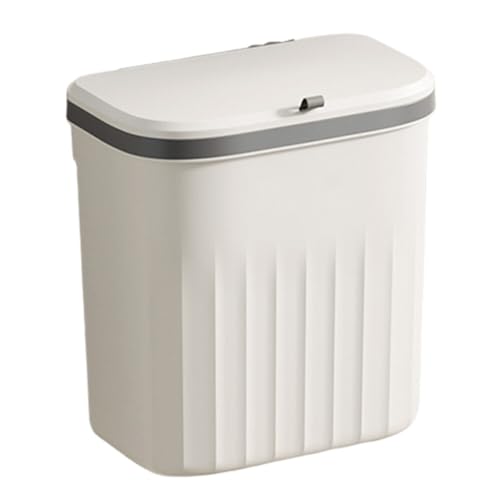 iSpchen,Platzsparender Mülleimer, Wandmontierter Abfalleimer, Flip-Top-Öffnung, 12L Kunststoff in Elegantem Creme und Weiß #02 von iSpchen