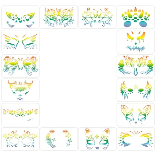 iSpchen 16 Blatt Malerei Schablone Wiederverwendbare Face Painting Schablonen Schmink Zeichenschablonen Schminkschablonen 20 cm x 12cm PET Gesichtsmalschablonen für Gesicht und Körper iSpchen 16 Blatt Malerei Schablone Wiederverwendbare Face Painting Schablonen Schmink Zeichenschablonen Schminkschablonen 20 cm x 12cm PET Gesichtsmalschablonen für Gesicht und Körper von iSpchen