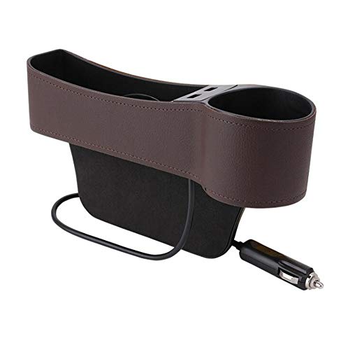 iSpchen Autositz Gap Aufbewahrungsbox Organizer, Universal Autositz Side Gap Filler mit Getränkehalter, 2 USB-Ladebuchse, Leder Autositz Seitenschlitz Konsole Seitentaschen von iSpchen