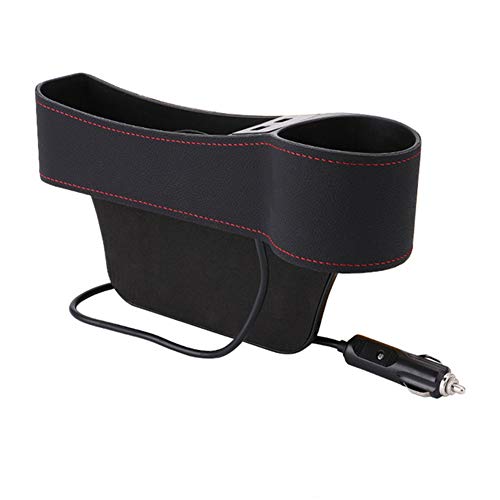 iSpchen Autositz Gap Aufbewahrungsbox Organizer, Universal Autositz Side Gap Filler mit Getränkehalter, 2 USB-Ladebuchse, Leder Autositz Seitenschlitz Konsole Seitentaschen von iSpchen