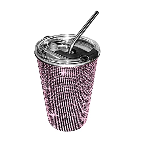 iSpchen Edelstahl Thermobecher kaffee Tasse Bling Bling Kaffeebecher Thermo Reisebecher Auslaufsicher Kaffeetassen mit Deckel 20 Unzen Isolierbecher Trinkbecher Kinder Becher mit Strohhalm,Rosa von iSpchen