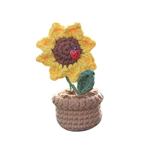 iSpchen Gehäkelte Sonnenblumen künstliche Blumen Dekoration Auto Innenraum Armaturenbrett Ornament Topfblumen Figuren Topfpflanzen Basteln Figur Deko für Auto,Schreibtisch,Zuhause von iSpchen