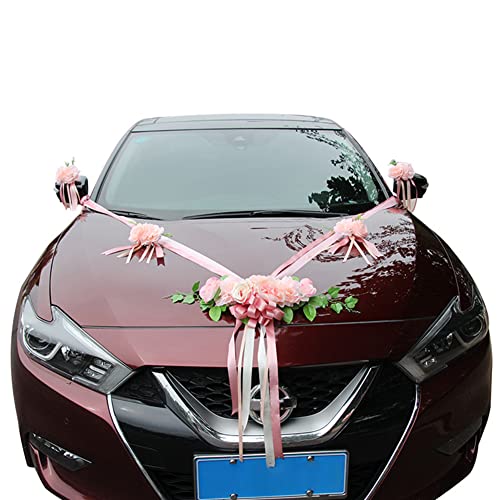 iSpchen Hochzeitsdeko Auto Schmuck Hochzeit Braut Deko Autoschleifen Set Autoschmuck künstliche Rose Blume Hochzeit Deko Party Wedding Dekoration,Champagner von iSpchen