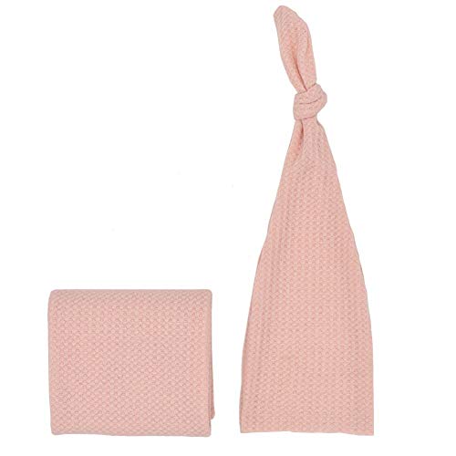 iSpchen Neugeborene Fotografie Requisiten Baby Stretch Wickel Strick Knoten Schlafmütze 2 Stück Set für Kleinkind Mädchen Junge Decke Foto Machen Zubehör Rosa von iSpchen