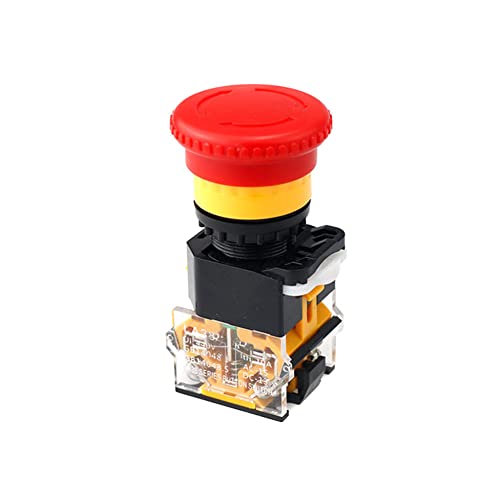 iSpchen Not-AUS Druckknopf Schalter 22mm Pilzkopf Not-Aus-Schalter Not-Aus-Druckschalter Not-Stopp-Schalter für Industriegeräte Instrumente LAY38-11ZS,Schwarz Rot von iSpchen