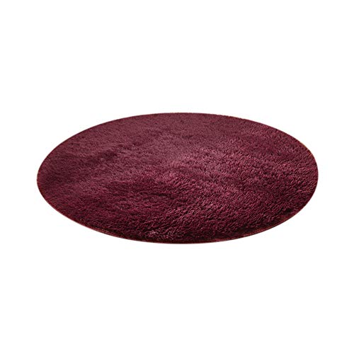 iSpchen Teppich Plüsch Runde Matte, Niedliche Pelz Schlafzimmer Teppiche Wohnkultur Zubehör Weiches Bad Schlafzimmer Rutschfester Boden Kindermatte (Durchmesser 60CM) Rotwein von iSpchen