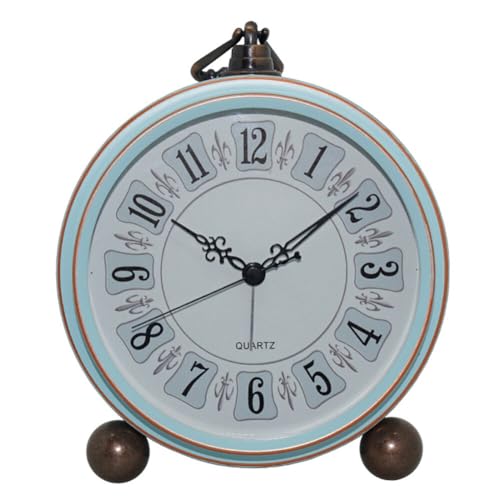 iSpchen Tischuhr Nostalgie Antik Vintage Retro Metall Standuhr Dekowecker Uhr Wecker Design Wecker Lautlos Ohne Ticken, Antik Retro Wecker, Vintage Tischuhr Analog Nachttisch Schlafzimmer Blau von iSpchen