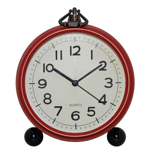 iSpchen Tischuhr Nostalgie Antik Vintage Retro Metall Standuhr Dekowecker Uhr Wecker Design Wecker Lautlos Ohne Ticken, Antik Retro Wecker, Vintage Tischuhr Analog Nachttisch Schlafzimmer Rot von iSpchen