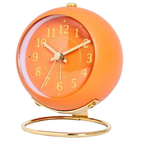 iSpchen Wecker Ohne Ticken Analog mit Licht Wecker Retro Lauter Wecker Nachttisch für Schwere Schläfer Batterie Reise Wecker Kleine Schreibtischuhr für Kinderzimmer Kinder Leuchtzeiger Orange #2 von iSpchen