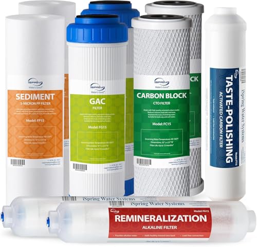 iSpring F9K 1 Jahre Umkehrosmose Wasserfilter Ersatzkartuschen-Set für 6-stufige alkalische Mineral-RO-Filtrationssysteme, ohne Membran, weiß von iSpring