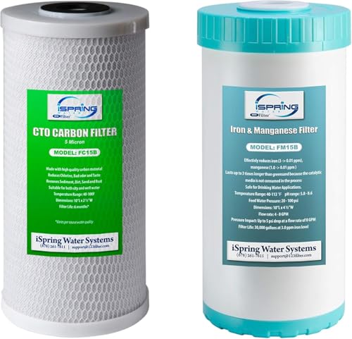 iSpring F2WGB21BM Whole House 4.5"x10" Water Filtration CTO Carbon Block and Iron and Manganese Reducing Water Filter Replacement Cartridge Pack Set iSpring F2WGB21BM Whole House 4.5"x10" Water Filtration CTO Carbon Block and Iron and Manganese Reducing Water Filter Replacement Cartridge Pack Set von iSpring