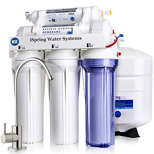 iSpring RCC7 5-stufiges Umkehrosmose-Trinkwassersystem, NSF-zertifiziert, hohe Kapazität unter der Spüle mit gebürstetem Nickel Wasserhahn, 75 GPD von iSpring