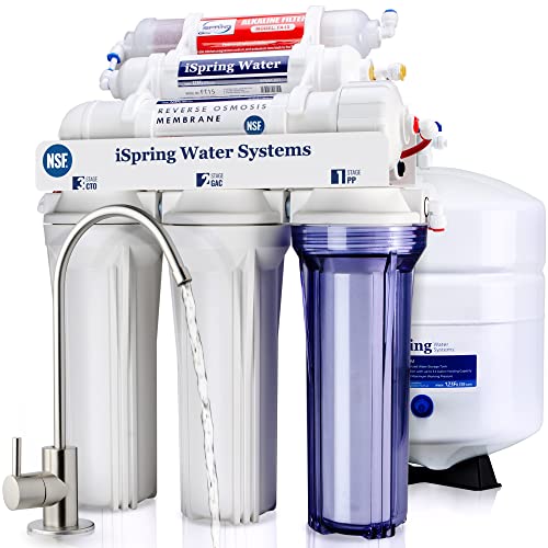 iSpring RCC7AK 6 Stufiges Umkehrosmose Trinkwasser Filtersystem, 75GPD mit Alkalien & Mineralien Filter, NSF-zertifiziert, Untertisch Umkehrosmoseanlage für Trinkwasser von iSpring
