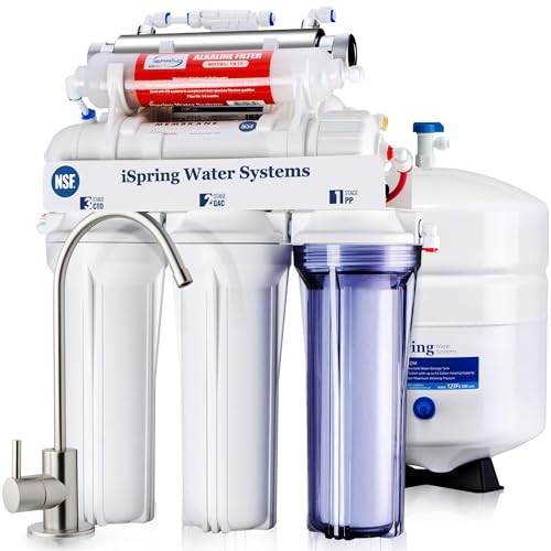 iSpring RCC7AKUV 7 Stufiges Umkehrosmose Trinkwasser Filtersystem, Umkehrosmoseanlage mit alkalischem Remineralisierungsfilter und UV Lampe, NSF-zertifiziert, PH+, TDS Reduktion, 75GPD von iSpring