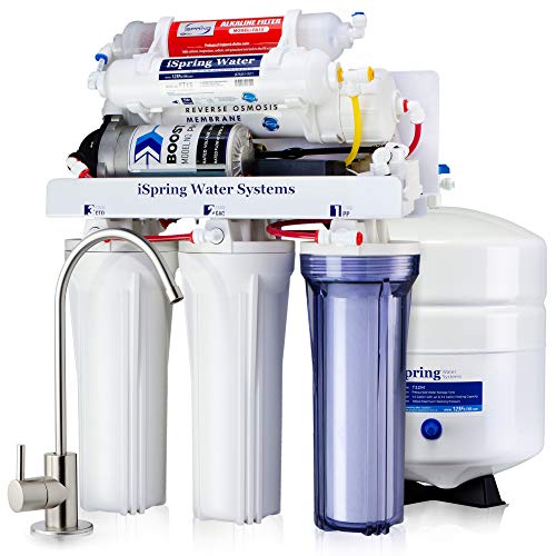 iSpring RCC7P-AK 6-stufiges Umkehrosmose-System unter dem Waschbecken mit alkalischem Wasserfilter und Pumpe, pH+, 75 GPD, TDS-Reduktion, WQA-zertifiziertes RO-Trinkwasser-Filtrationssystem von iSpring