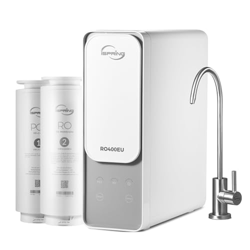 iSpring RO400EU Umkehrosmose Wasserfiltersystem, 400GPD Tanklos, 2:1 Pure zu Drain, Umkehrosmoseanlage für Trinkwasser unter der Spüle, TDS-Reduktion, weiß iSpring RO400EU Umkehrosmose Wasserfiltersystem, 400GPD Tanklos, 2:1 Pure zu Drain, Umkehrosmoseanlage für Trinkwasser unter der Spüle, TDS-Reduktion, weiß von iSpring
