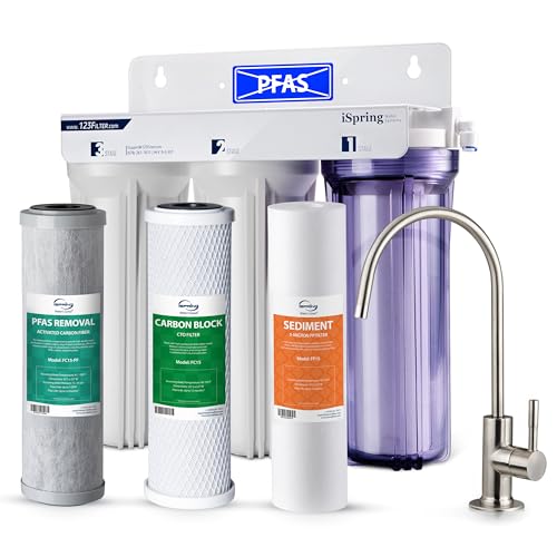 iSpring US31-PF 3-stufiges Wasserfiltersystem unter der Spüle zum Trinken, SGS-geprüfte PFAS-Reduzierung, tankloser Wasserfilter unter der Spüle, Wasserfilter mit hoher Kapazität für die Spüle von iSpring