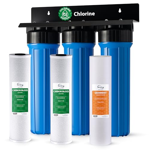 iSpring WGB32B 3-Stufen-Wasserfiltersystem für das ganze Haus (mit 20" x 4,5" Sediment-und Carbon-Block-Filter) mit 3/4'' Push-Fit-Edelstahlschlauchanschlüssen von iSpring
