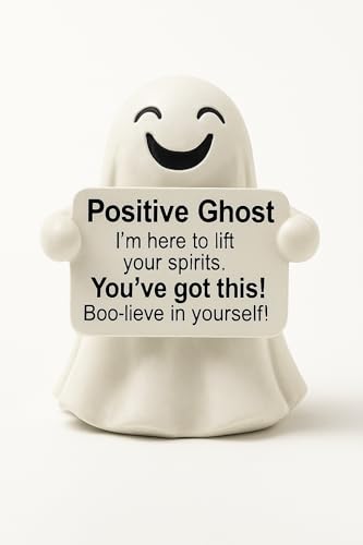 iStatue Positive Geisterfigur – 10,2 cm große Halloween-Dekoration aus Kunstharz für den Innenbereich, motivierende Boo-Lieve in sich selbst, niedliche gruselige Herbstdekoration für gestufte Tabletts von iStatue
