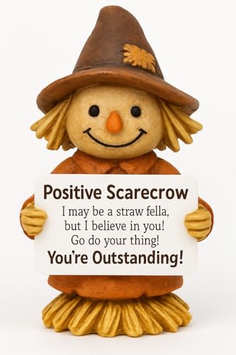 iStatue Positive Vogelscheuche Fall Figur - 11,9 cm hoch handbemalt Harz Thanksgiving Dekoration mit inspirierendem Schild - Herbsternte Tischdekoration für Zuhause, Büro, Geschenk (braune von iStatue