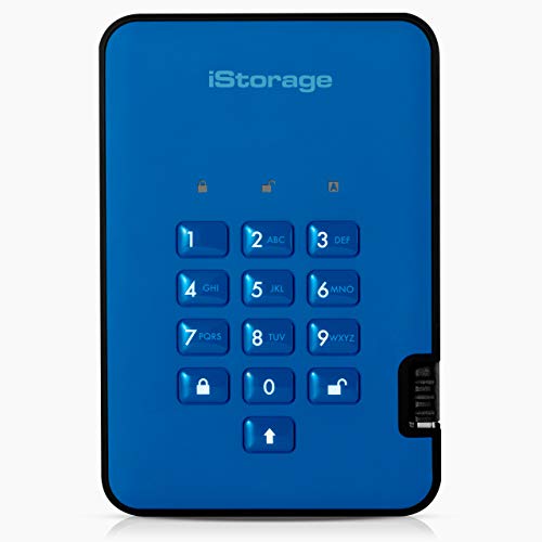 iStorage diskAshur2 SSD 256GB Blau - Sicheres tragbares Solid-State-Laufwerk - Passwortgeschützt - Staub- und wasserdicht - Hardware-Verschlüsselung von iStorage