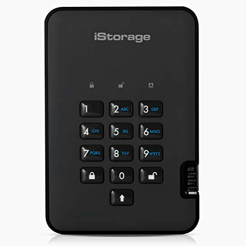 iStorage diskAshur2 HDD 4TB Schwarz - Sichere tragbare Festplatte - Passwortgeschützt - Staub- und wasserdicht - Hardware-Verschlüsselung von iStorage