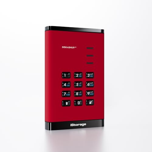 iStorage diskAshur3 SSD 1 TB rot – sicheres, tragbares Solid-State-Laufwerk – passwortgeschützt – staub- und wasserabweisend – Hardware-Verschlüsselung von iStorage