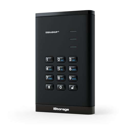 iStorage diskAshur3 SSD 4 TB Schwarz – Sicheres, tragbares Solid-State-Laufwerk – Passwortgeschützt – Staub- und wasserbeständig – Hardware-Verschlüsselung von iStorage