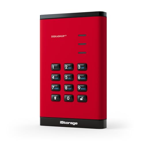 iStorage diskAshur3 SSD 512 GB rot – sicheres, tragbares Solid-State-Laufwerk – passwortgeschützt – staub- und wasserabweisend – Hardware-Verschlüsselung von iStorage
