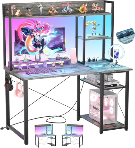 iSunirm Kleiner Gaming-Schreibtisch mit Aufsatz, 39-Zoll-Computertisch mit LED-Leuchten und Steckdosen, Home-Office-Schreibtisch mit umkehrbaren 5-stufigen Ablagefächern und Monitorständer, Grau iSunirm Kleiner Gaming-Schreibtisch mit Aufsatz, 39-Zoll-Computertisch mit LED-Leuchten und Steckdosen, Home-Office-Schreibtisch mit umkehrbaren 5-stufigen Ablagefächern und Monitorständer, Grau von iSunirm