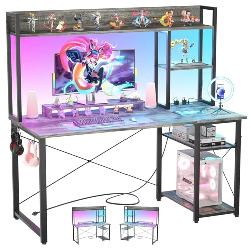 iSunirm Gaming-Schreibtisch mit Aufsatz, 47-Zoll-Computertisch mit LED-Leuchten und Steckdosen, Home-Office-Schreibtisch mit umkehrbaren 5-stufigen Ablagefächern und Monitorständer, Grau iSunirm Gaming-Schreibtisch mit Aufsatz, 47-Zoll-Computertisch mit LED-Leuchten und Steckdosen, Home-Office-Schreibtisch mit umkehrbaren 5-stufigen Ablagefächern und Monitorständer, Grau von iSunirm
