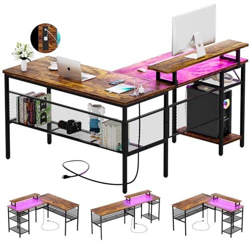 iSunirm L-förmiger Computer-Computer, wendbarer Bürocomputer mit magischer Steckdose und intelligentem LED-Licht, robuster Eckcomputer mit Monitorständer von iSunirm